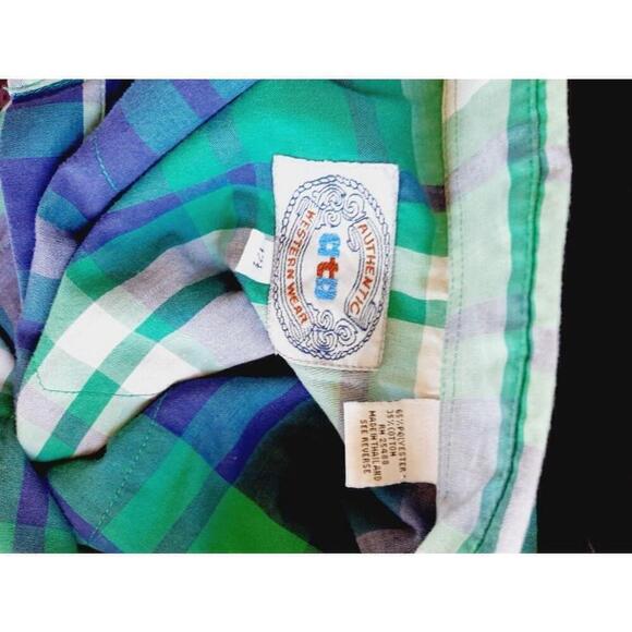 Men's Wrangler Green and Blue Plaid Short Sleeve Shirt Size 17.5 - Picture 4 of 4